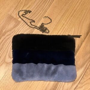 Faux Fur Colorblock Clutch - Black, Navy & Gray